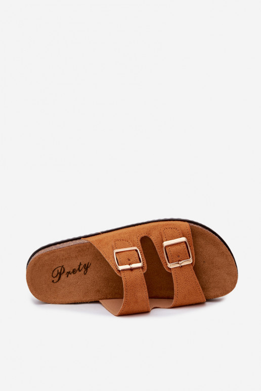 Women's brown slippers with buckles Brigid