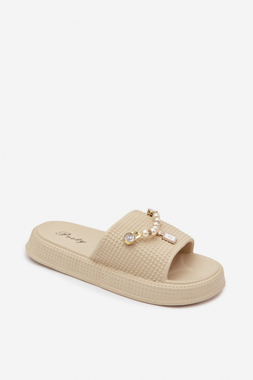 Women's sand-colored lightweight slippers with ornaments Rosehip