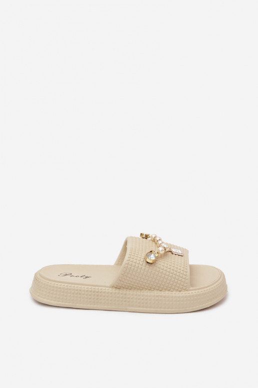 Women's sand-colored lightweight slippers with ornaments Rosehip