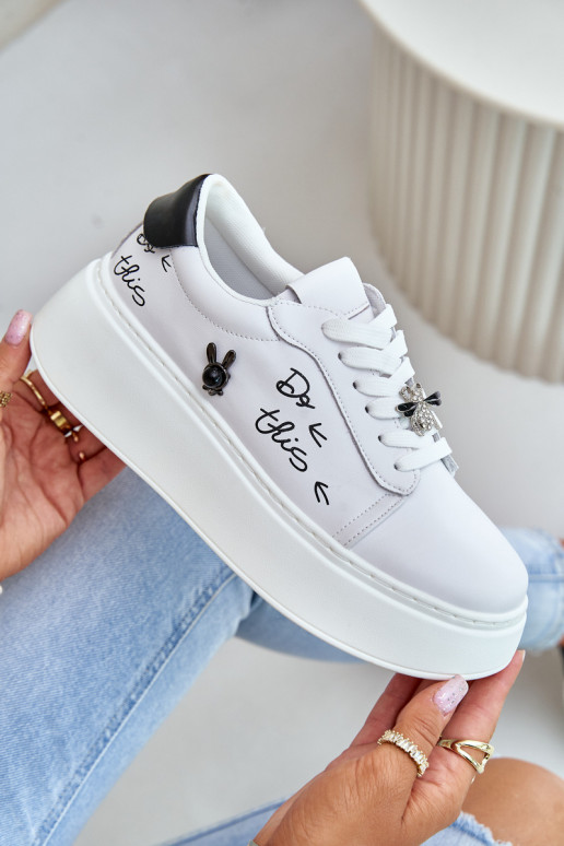 Beli faux leather platform sneakers s prattachable badges Vinceza 89102