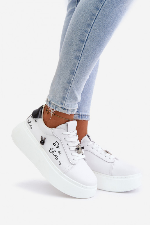 Beli faux leather platform sneakers s prattachable badges Vinceza 89102