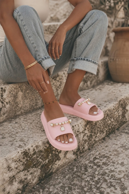 Women's pink lightweight slippers with ornaments Rosehip