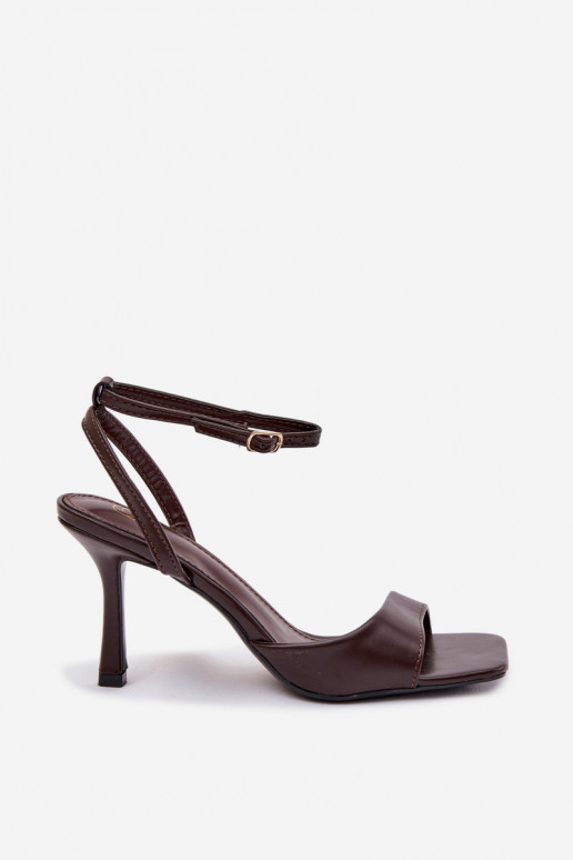 Women's sandals with thin heels faux leather CzekoladoĮe Brisora