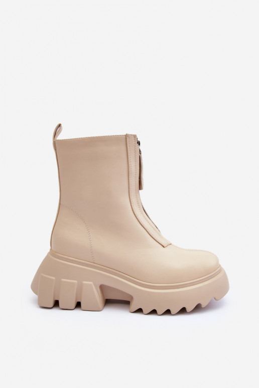 Ankle boots with platform and zippers in sand color Kusma