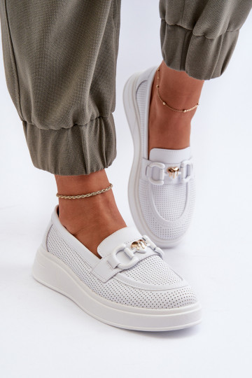 Women's platform loafers in white color S.Barski LR720