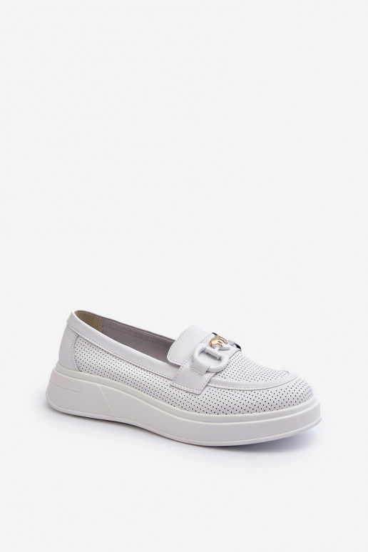 Women's platform loafers in white color S.Barski LR720