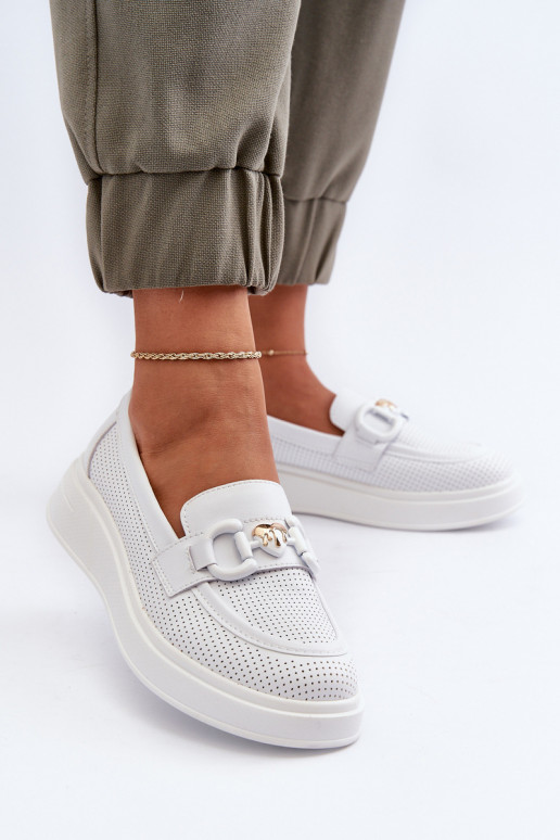 Women's platform loafers in white color S.Barski LR720