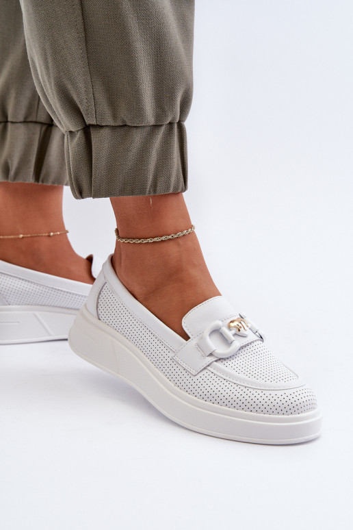 Women's platform loafers in white color S.Barski LR720