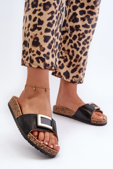 Women's slippers with platform and ornaments in black color Elleriome 2