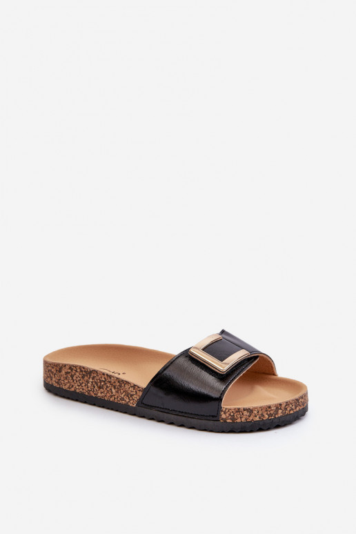 Women's slippers with platform and ornaments in black color Elleriome