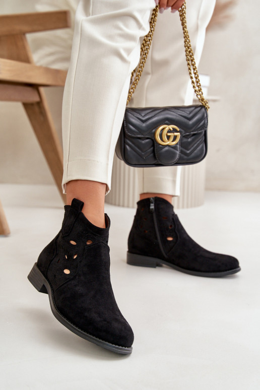 Women's ankle boots with lace elements in black color S.Barski HY42-081