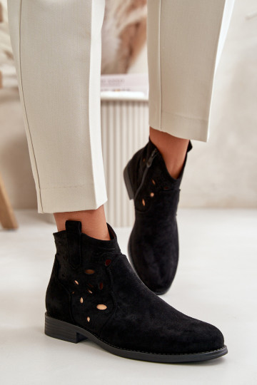 Women's ankle boots with lace elements in black color S.Barski HY42-081 2