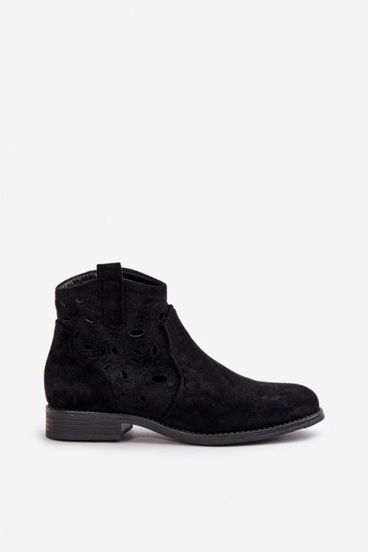 Women's ankle boots with lace elements in black color S.Barski HY42-081