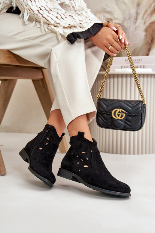 Women's ankle boots with lace elements in black color S.Barski HY42-081