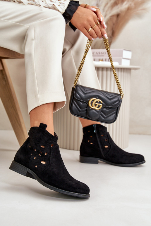 Women's ankle boots with lace elements in black color S.Barski HY42-081