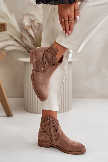 Women's ankle boots with lace elements in brown color S.Barski HY42-081 2