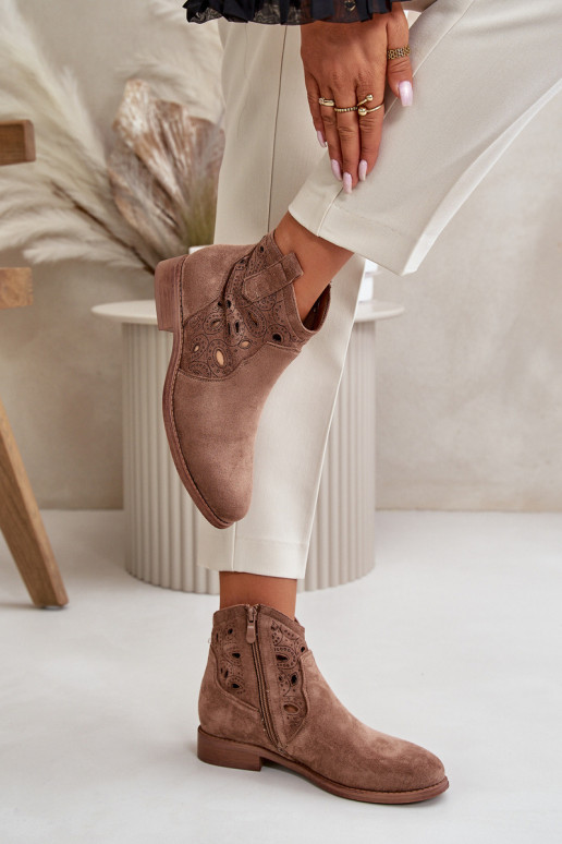 Women's ankle boots with lace elements in brown color S.Barski HY42-081