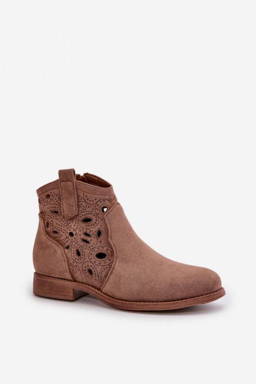 Women's ankle boots with lace elements in brown color S.Barski HY42-081