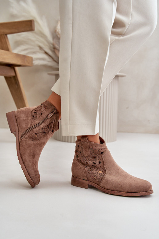 Women's ankle boots with lace elements in brown color S.Barski HY42-081