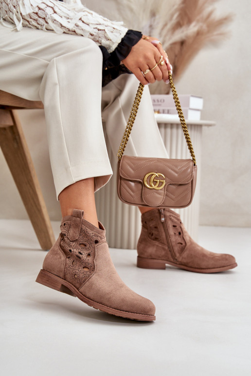 Women's ankle boots with lace elements in brown color S.Barski HY42-081