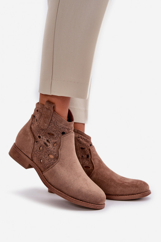 Women's ankle boots with lace elements in brown color S.Barski HY42-081
