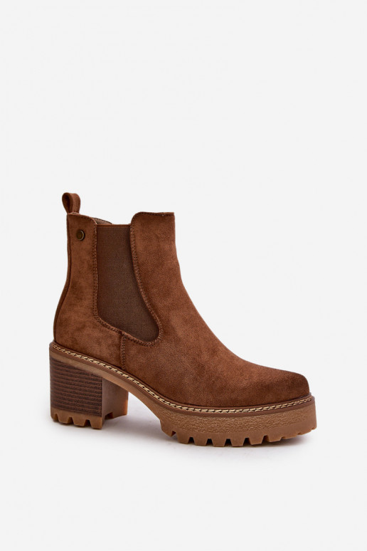 Women's insulated ankle boots with heels made of faux suede in brown color Irissinae