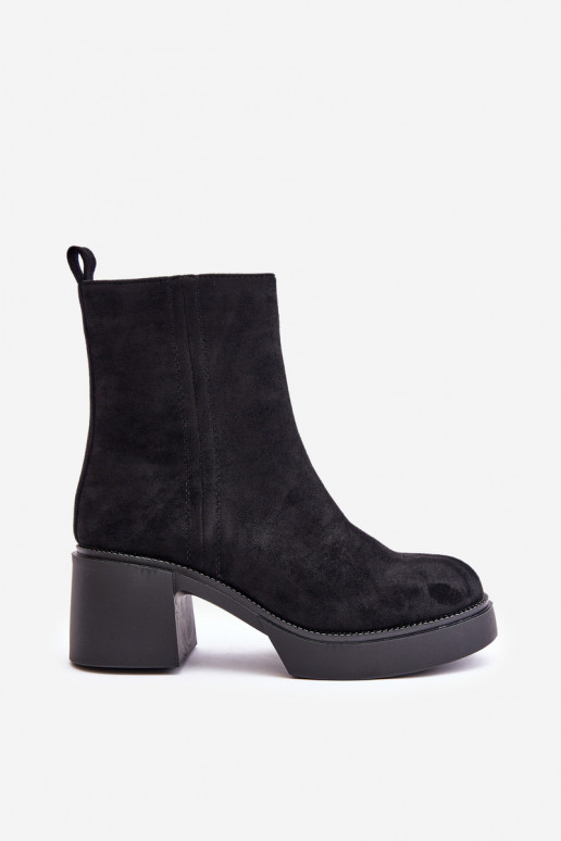 Women's warm ankle boots made of faux suede with heels in black color Meriluna