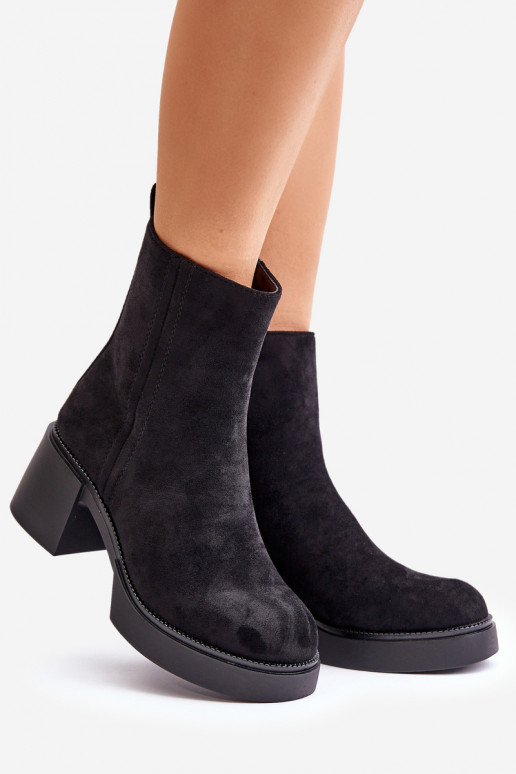 Women's warm ankle boots made of faux suede with heels in black color Meriluna