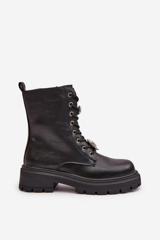 Women's work ankle boots with faux leather embellishments in black Kristines