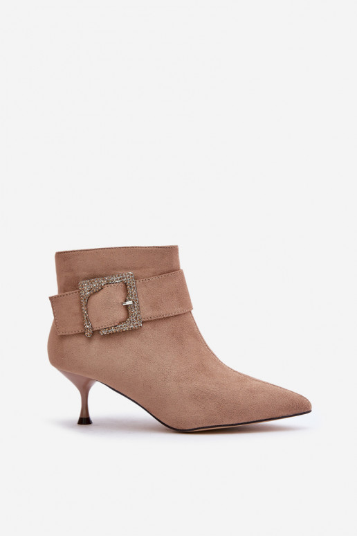 Women's ankle boots with thin heels and buckles in sand color Nirilis