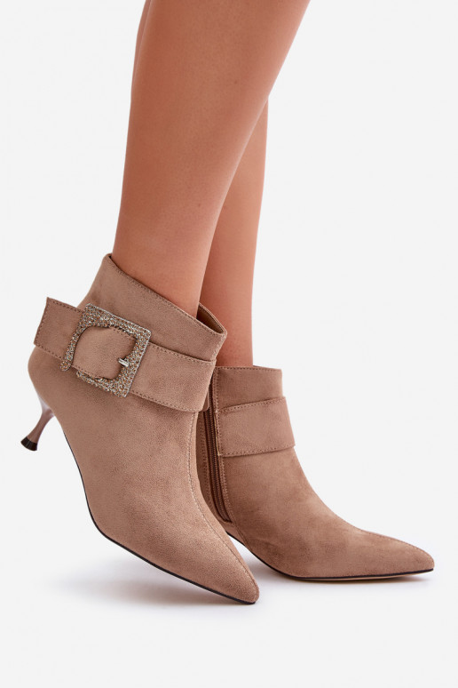 Women's ankle boots with thin heels and buckles in sand color Nirilis