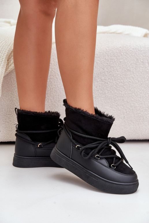 Black insulated snow boots with platform and fur inside Aziara