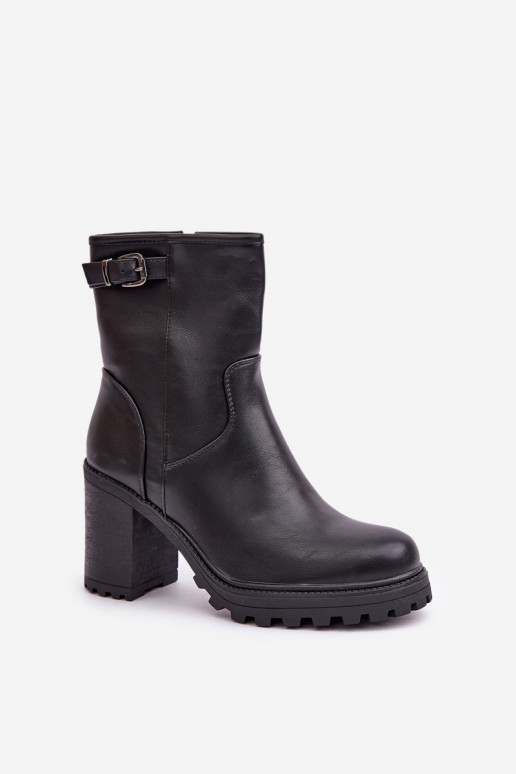 Black insulated ankle boots with heels and buckles Selavia