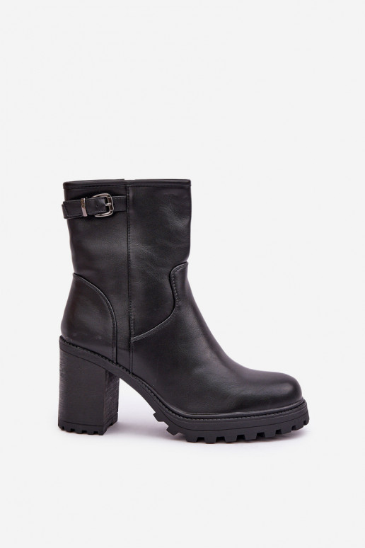 Black insulated ankle boots with heels and buckles Selavia