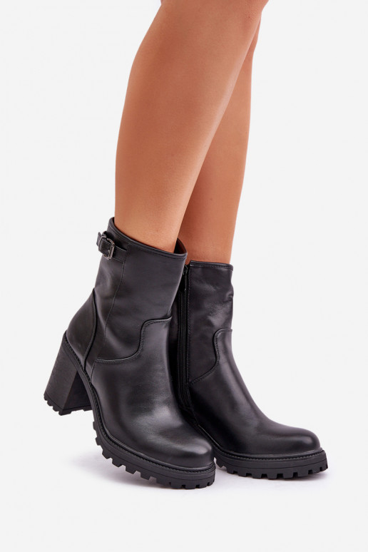 Black insulated ankle boots with heels and buckles Selavia