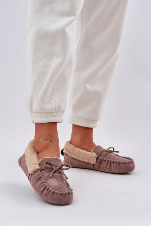 Sand women's moccasin slippers with fur Kleogoria