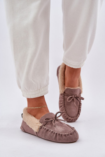 Sand women's moccasin slippers with fur Kleogoria 2