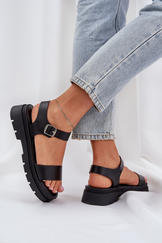 Black women's sandals with platform Evaretha