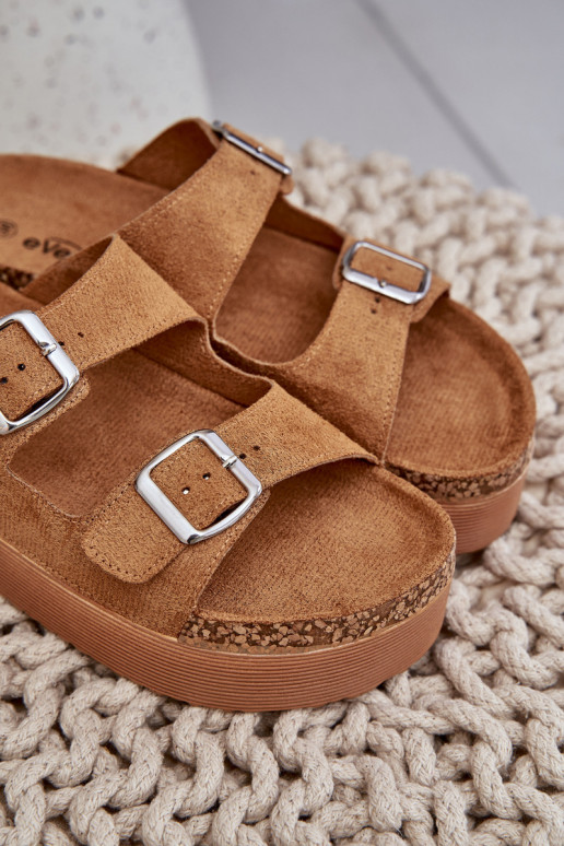 Women's platform slippers with buckles in brown Aramia