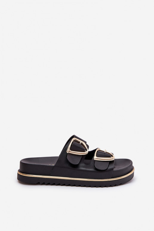 Kobiece klapki na platformie z klamrami w czarnym Tersele
