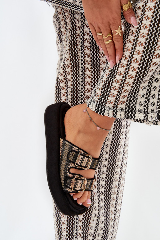 Women's platform slippers with buckles in black Limme