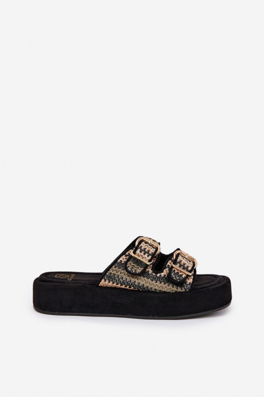 Women's platform slippers with buckles in black Limme