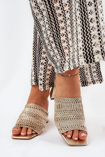 Women's slippers with braiding and heels in gold Ciariloria 2