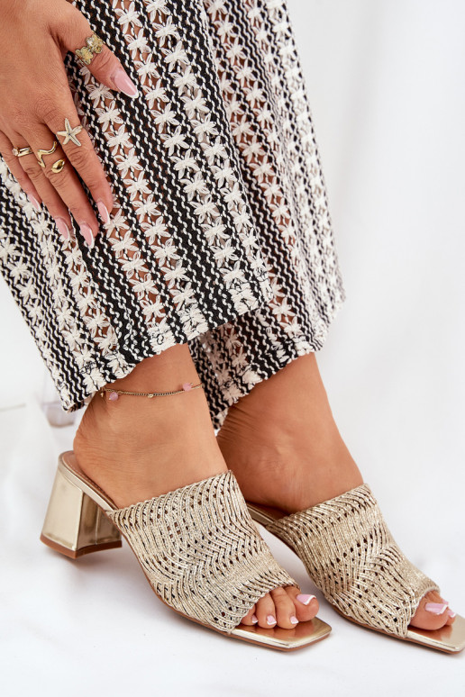 Women's slippers with braiding and heels in gold Ciariloria