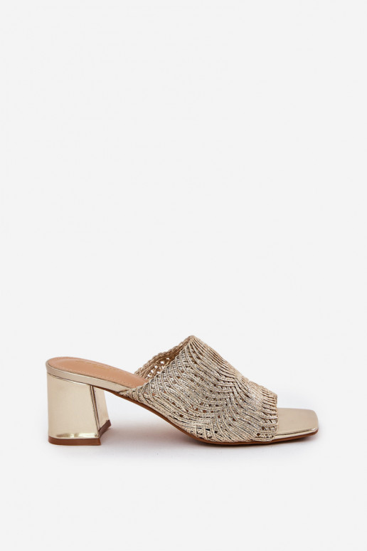 Women's slippers with braiding and heels in gold Ciariloria