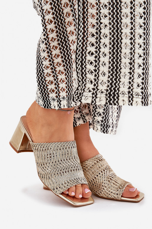 Women's slippers with braiding and heels in gold Ciariloria