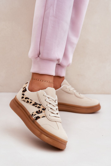 Women's sneakers with platform and leopard print in sand Totter