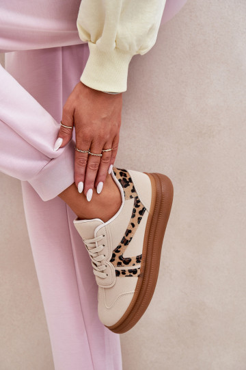 Women's sneakers with platform and leopard print in sand Totter 2