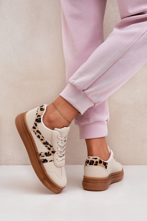Kobiece sneakersy z platformą i leopardų raštu smėlio spalvos Totter
