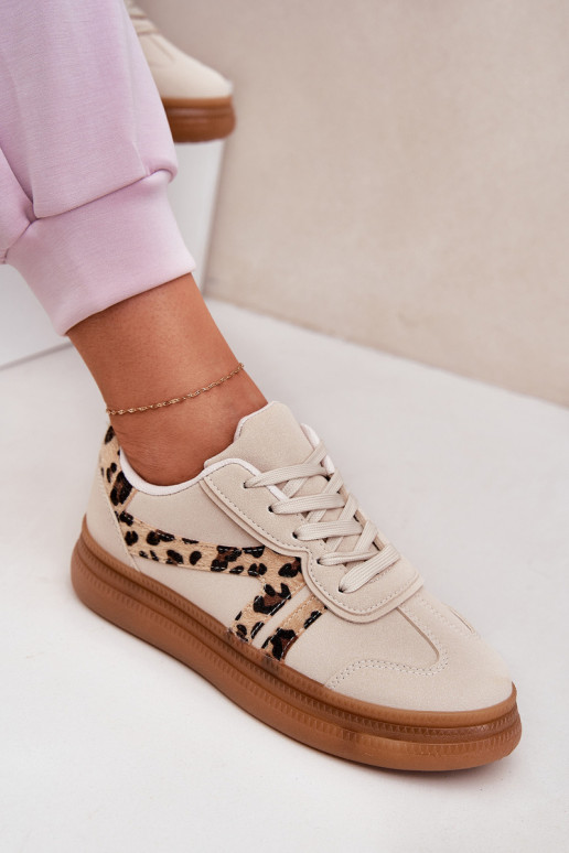 Kobiece sneakersy z platformą i leopardų raštu smėlio spalvos Totter